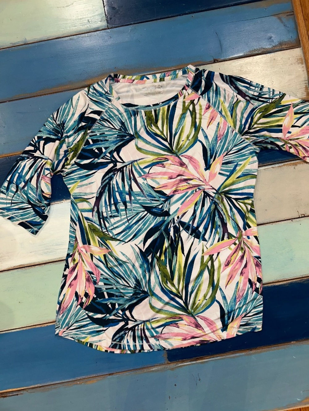 Reel Legends Women’s Tropical Performance Top 3/4 Sleeve Larg